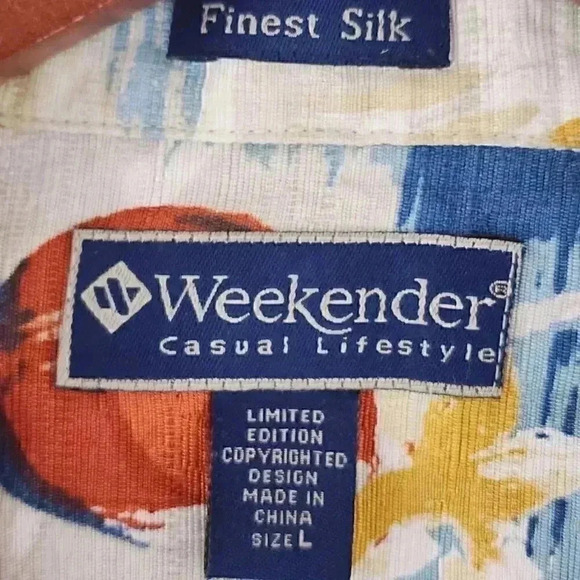 Weekender Finest Silk Hawaiian Caribbean  Button Down Short sleeve Men's Shirt L - Picture 6 of 9